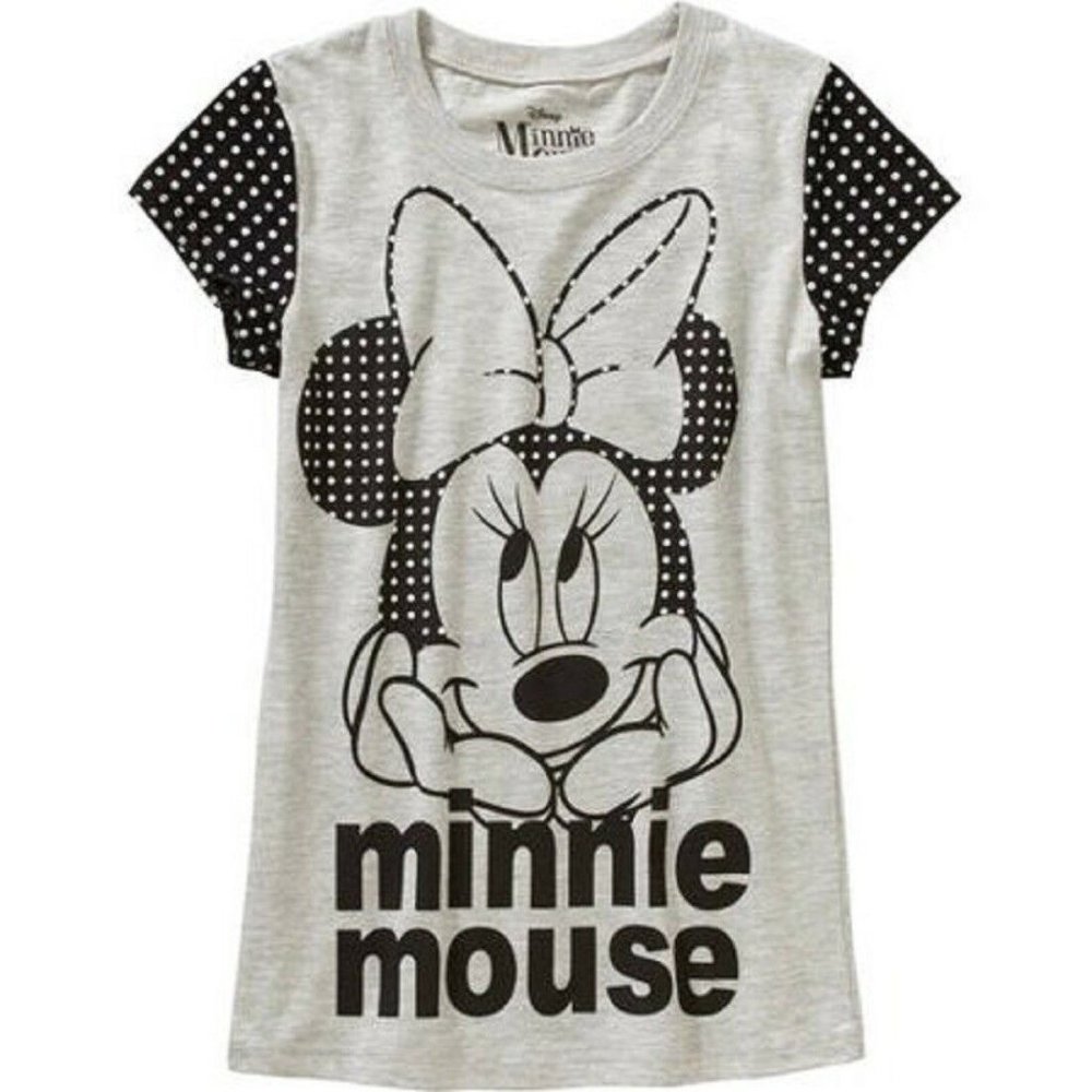 Disney Girls Cartoon Graphic T-Shirts Short-Sleeve Grey Minnie Mouse Size L  NWT